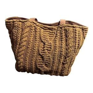 Panache Apparel Knit Tote Bag – Brown Cable Knit & Canvas Interior